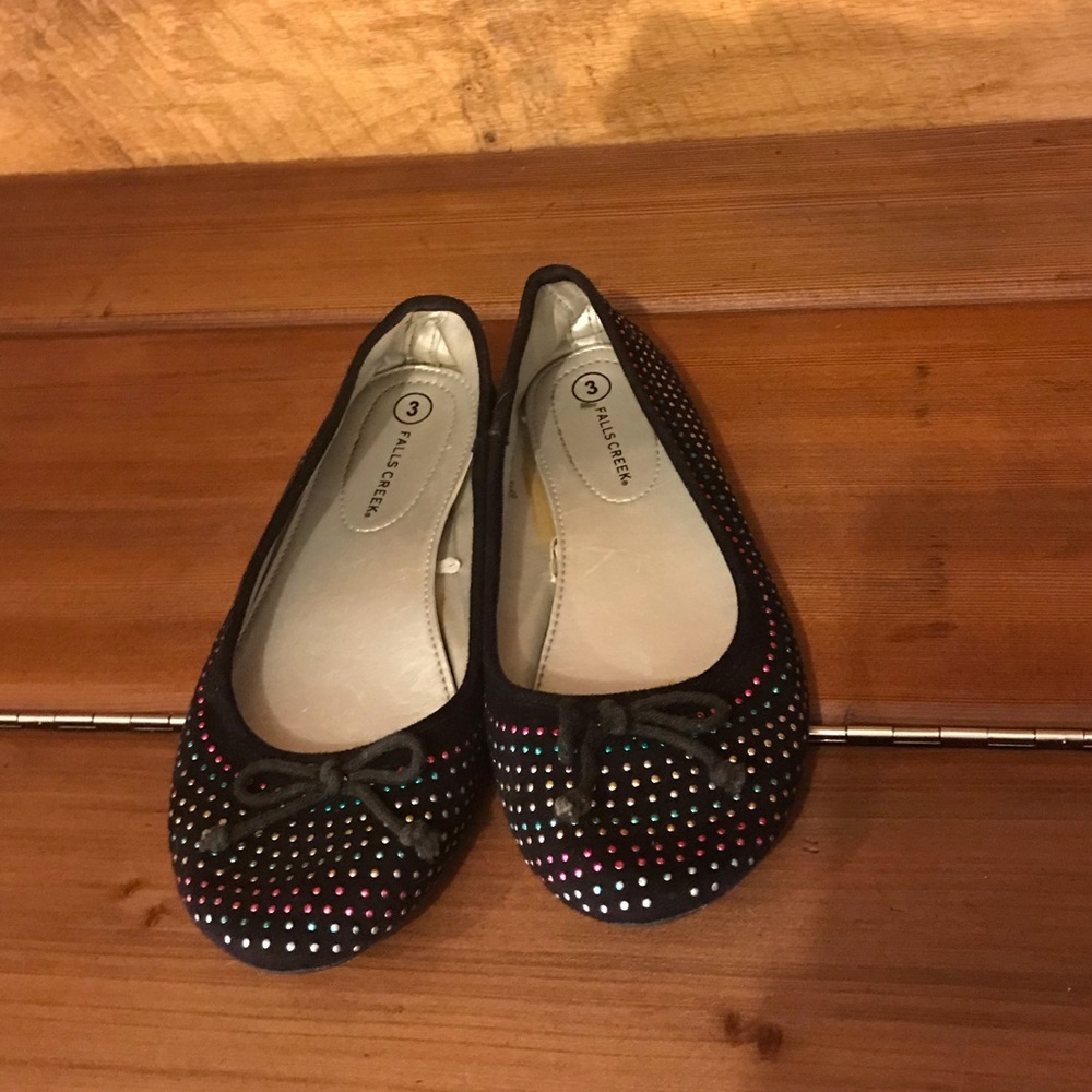 black sparkle flats size 3